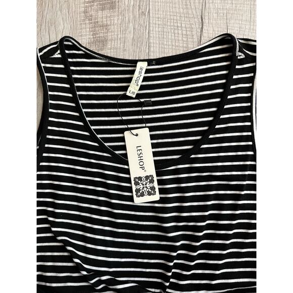 LeShop Maxi Striped Top Solid Skirt Black/White L Stretchy Waist Sleeveless Crew - Picture 12 of 12